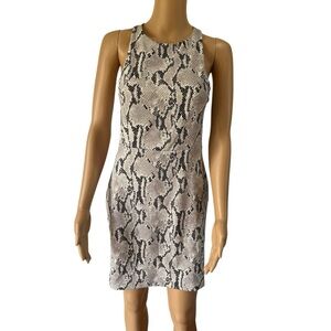 Express Women’s Snakeskin Print High Neck Open Back Fitted Mini Dress NWT